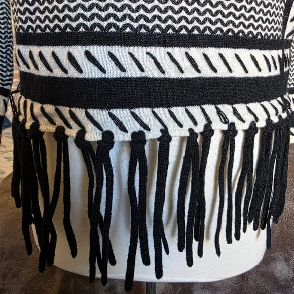 Iphoria 100% Cashmere Fringe Sweater XS Black White Graphic Heart Boho Luxe Art - Picture 9 of 16